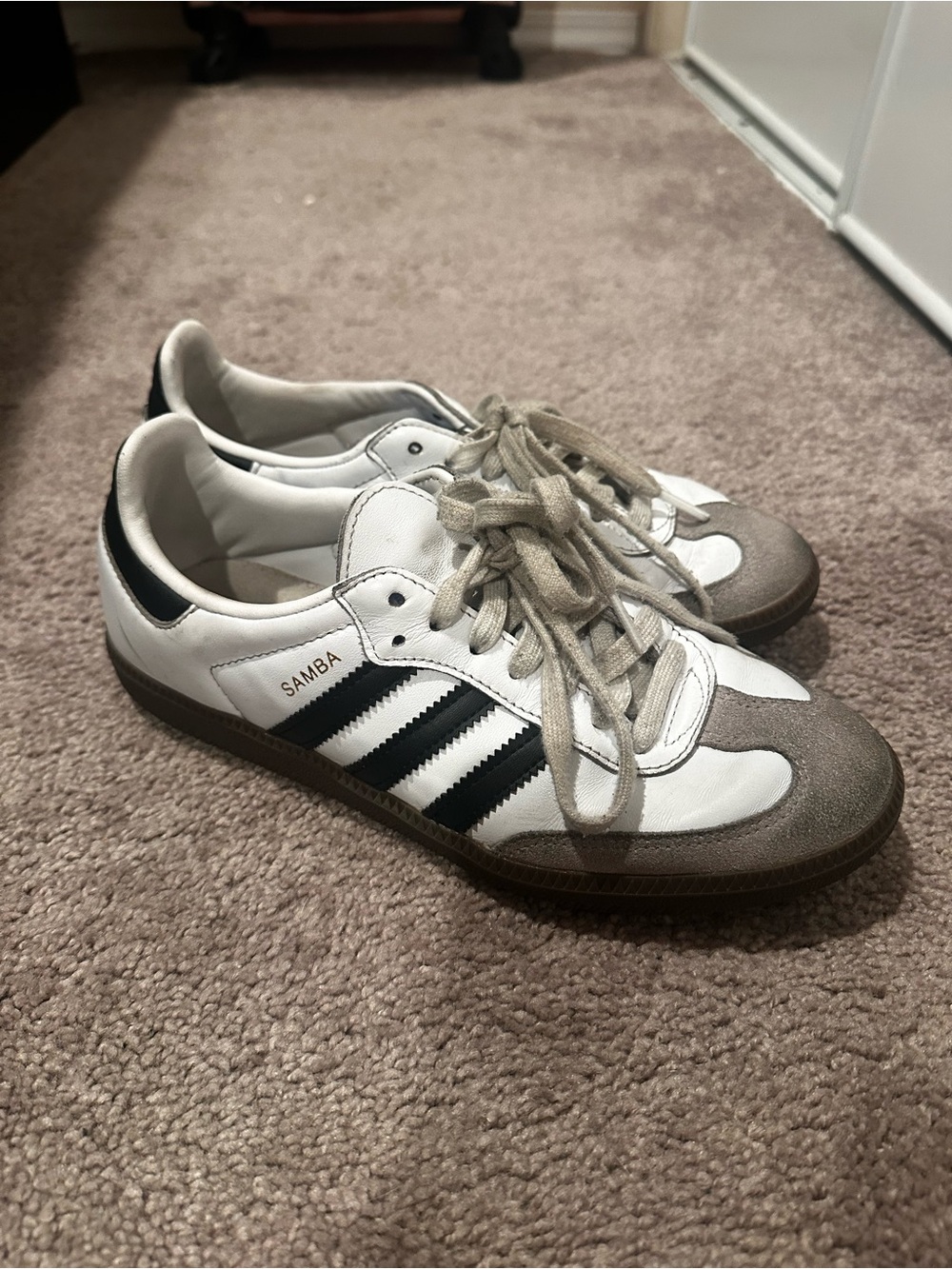 adidas Samba Sneakers in White, Black & Gray Suede Size 7.5